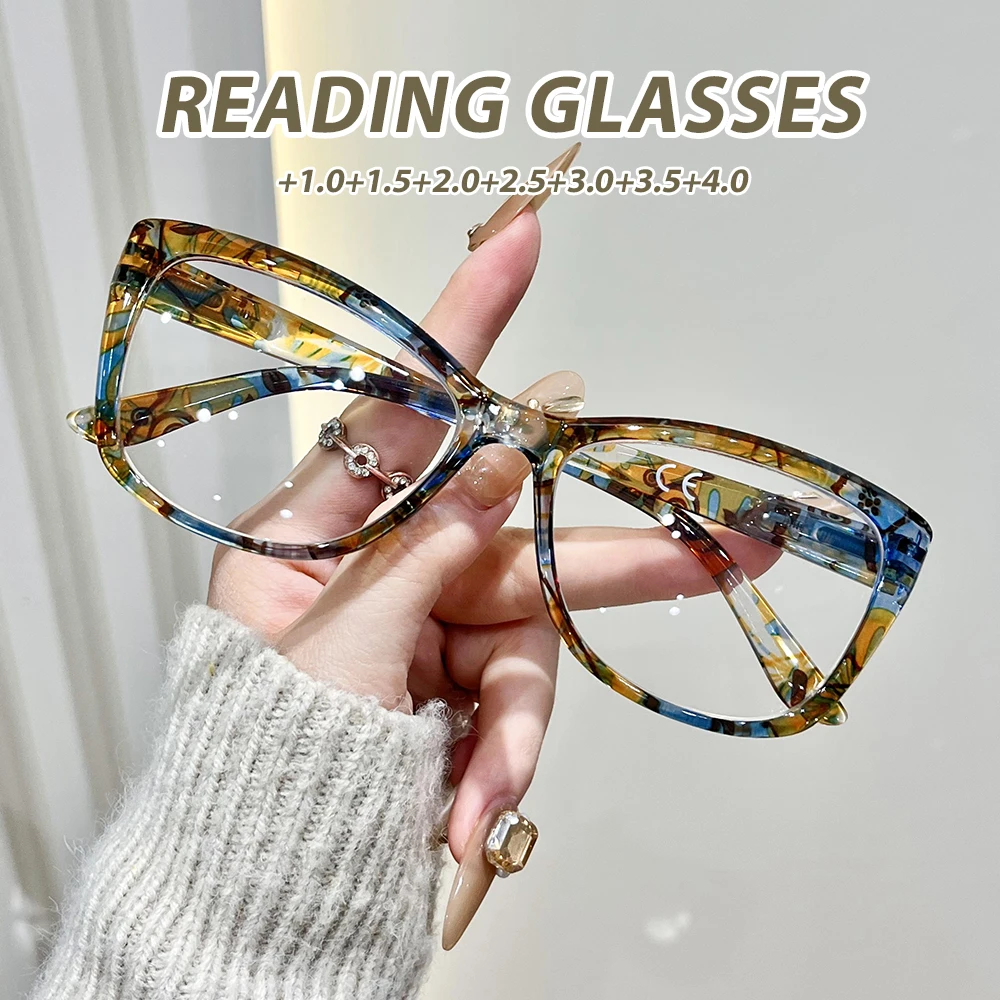 Oyalie Künstlerische Lesebrille mit Blumenrahmen, Retro-Ölgemälde, Comic-Graffiti-Kunst, Blumenrahmen, Abschied im altmodischen Stil, leichtes Material, langlebig, bequem, große Rahmenform,