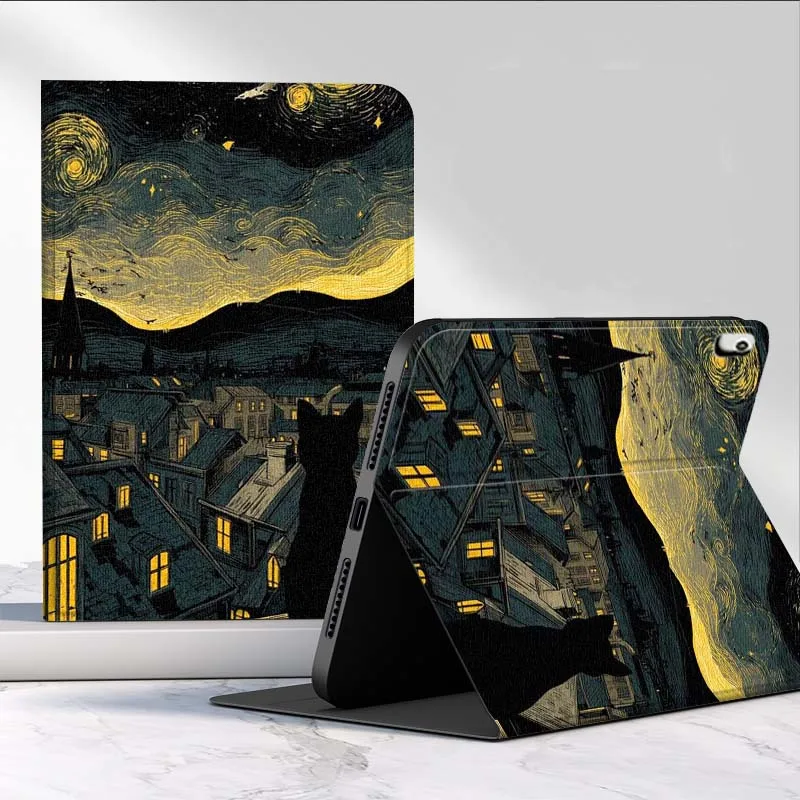 capa-para-tablet-huawei-mediapad-matepad-pro-air-12-x-t5-t10s-m6-m5-c5e-se-11-115-polegadas-gato-preto-noturno-popular