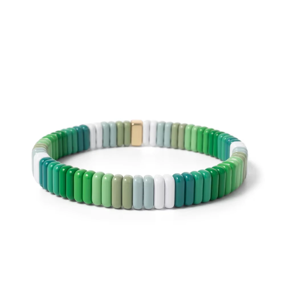 Green Coffe Color Theme Beaded Bangle Set For Women Handmade Boho Colorful Wrap Layered Hand Wrist Jewelry Sets