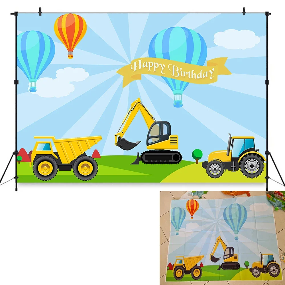 Construction Boy Birthday Excavator Birthday Banner Photography Background Toy Truck Child Kids Photostudio Props Poly Backdrop