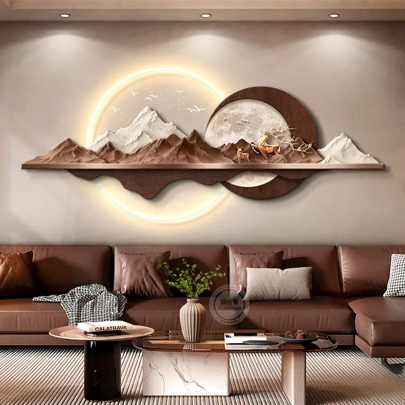 Middle ancient style living room decoration painting, high-end sense hanging painting, three-dimensional landscape wall lamp pai