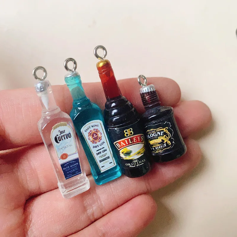 10pcs Kawaii Mini Beer Bottle Resin Charms Funny Drink Bar Earring Keychain Pendant Diy For Jewelry Make