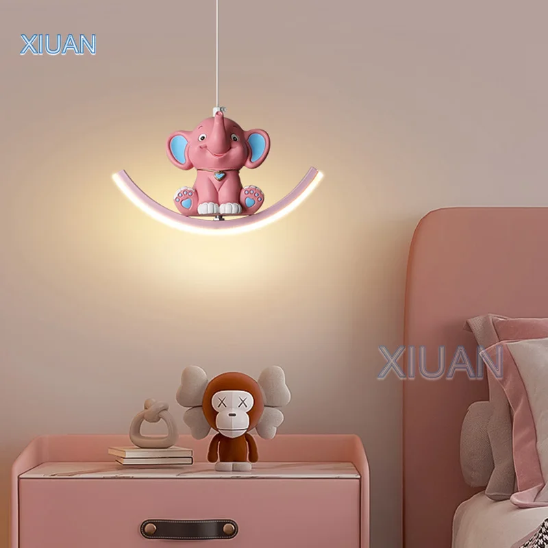 Creative Unicorn Pendant Lamps Pink Elephant White Bear Bedside Light Children's Room Hanging Chandeliers Kids Nursery Room Dec