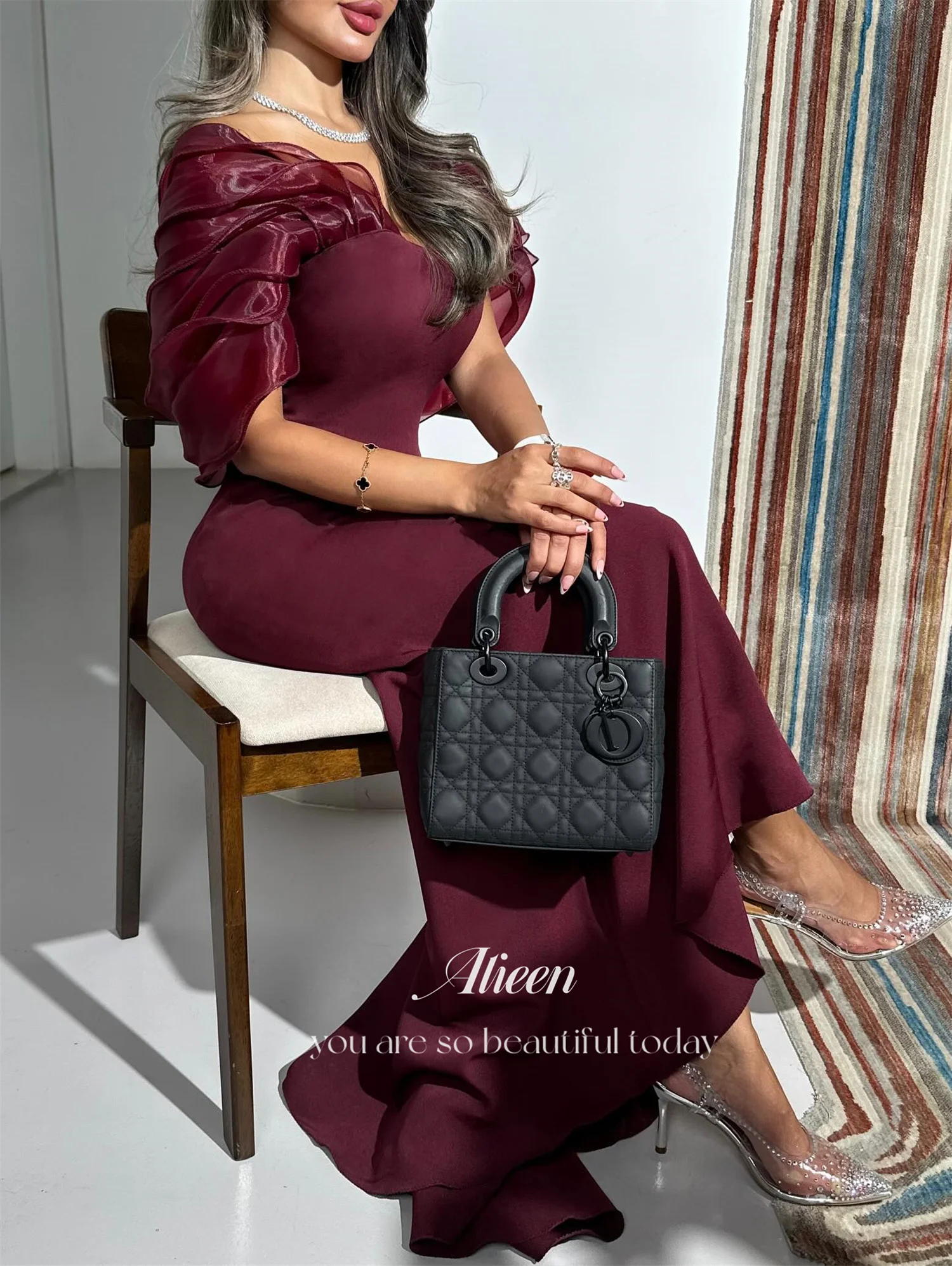 فساتين سهرة نسائية فاخرة من Aileen للمناسبات الخاصة فستان حورية البحر فيستدوس دي فيستا عنابي مخصص من فساتين سيهر #5