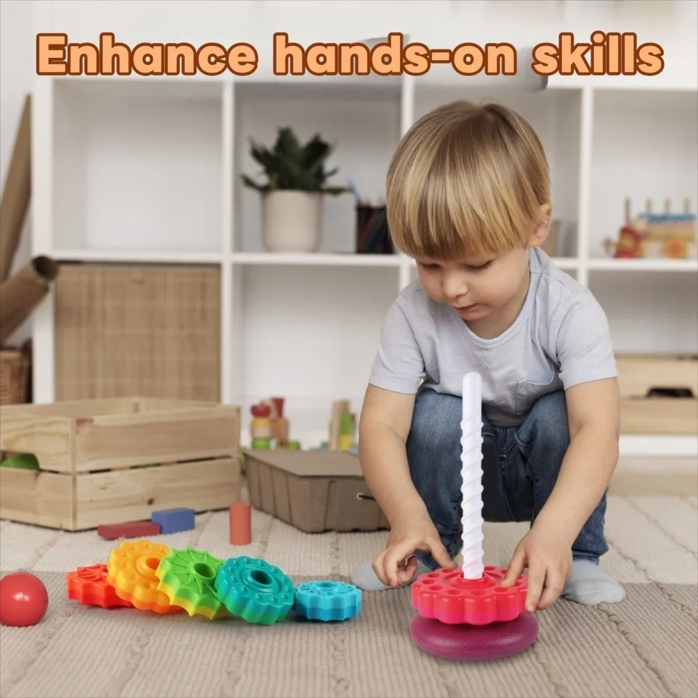 Montessori Rotating Rainbow Tower Safety Spinning Colored Children's Toys Environmental Protection Early Educational