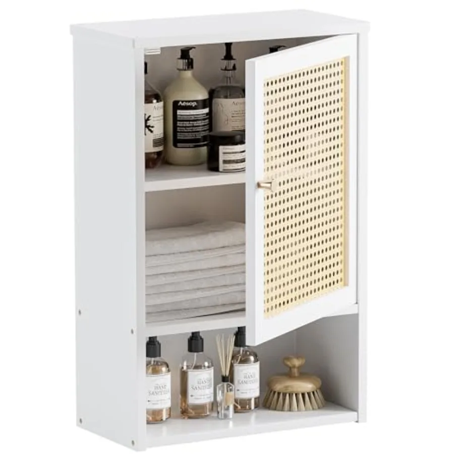 

Medicine Cabinet, Rattan Bathroom Wall Cabinet Over Toilet, Bamboo Space Saver Storage Organizer with Door and Shelf for Living