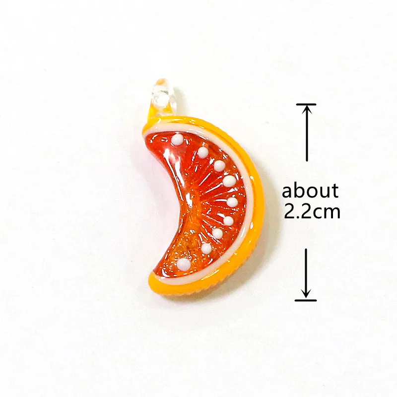 2PCS Colorful Cute Tiny Lemon Orange Slice Charm Glass Pendant Mini Fruit Ornament Woman DIY Jewelry Necklace Making Accessories