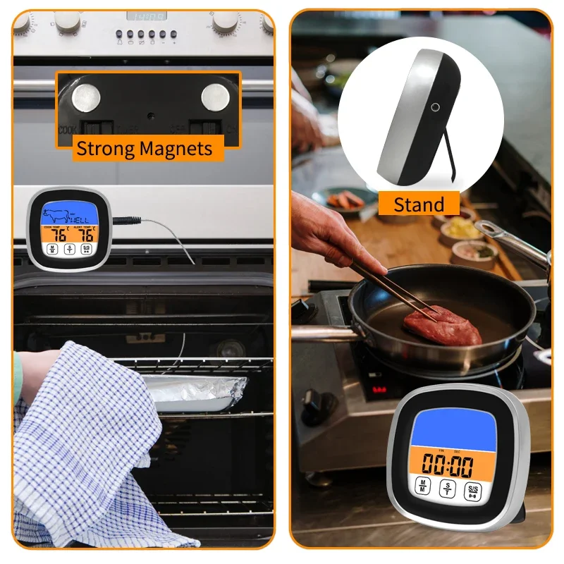 Digitales Küchenfleischthermometer mit Touchscreen-LCD-Display und Timer-Kochmodus zum Grillen – Präzisionssonde – Detail 6