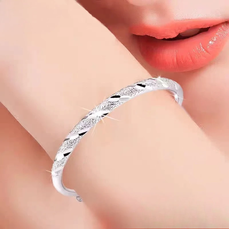 925 Sterling Silver Bracelet For Women men Fashion Wedding Party Cute Lady Handmade weaving Jewelry adjustable Grinding sand