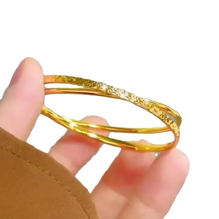 9999 gold bracelet women's internet celebrity same broken ice pattern 24K real gold fashionable versatile double ring bracelet - Image 5