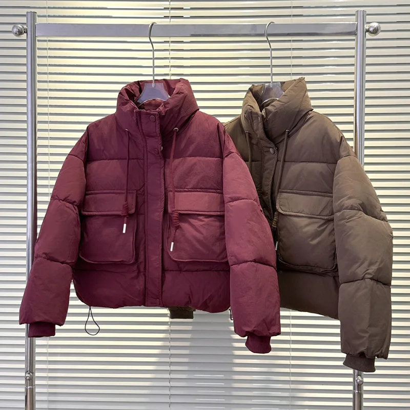 

Girls Autumn Winter New Short Cotton Jacket 2025 Korean New Casual Loose Large Pocket Warm Cotton Jacket