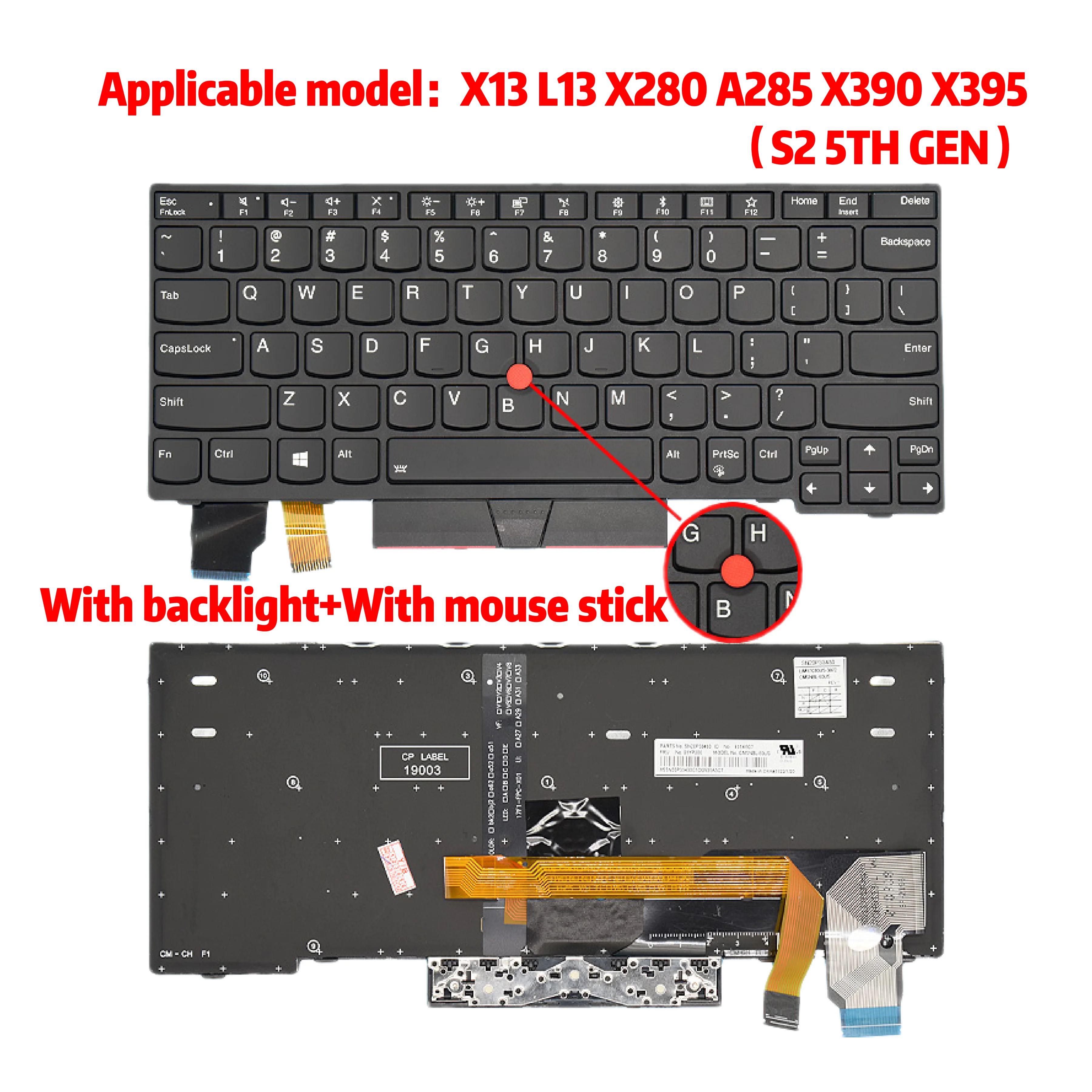 ل ثينك باد لينوفو X13 L13 X280 A285 X390 X395 لوحة المفاتيح S2 5TH GEN #2