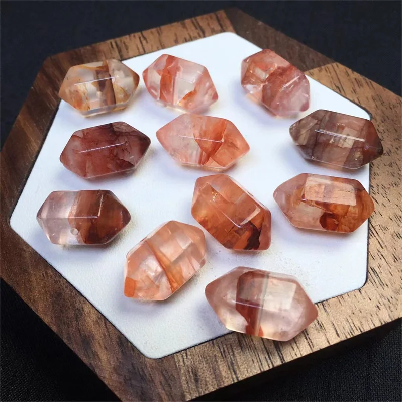 10pcs Natural Red Fire Quartz Hematoid Double Point Reiki Healing Stone Crystal Jewelry Gift DIY Accessories 10X19MM