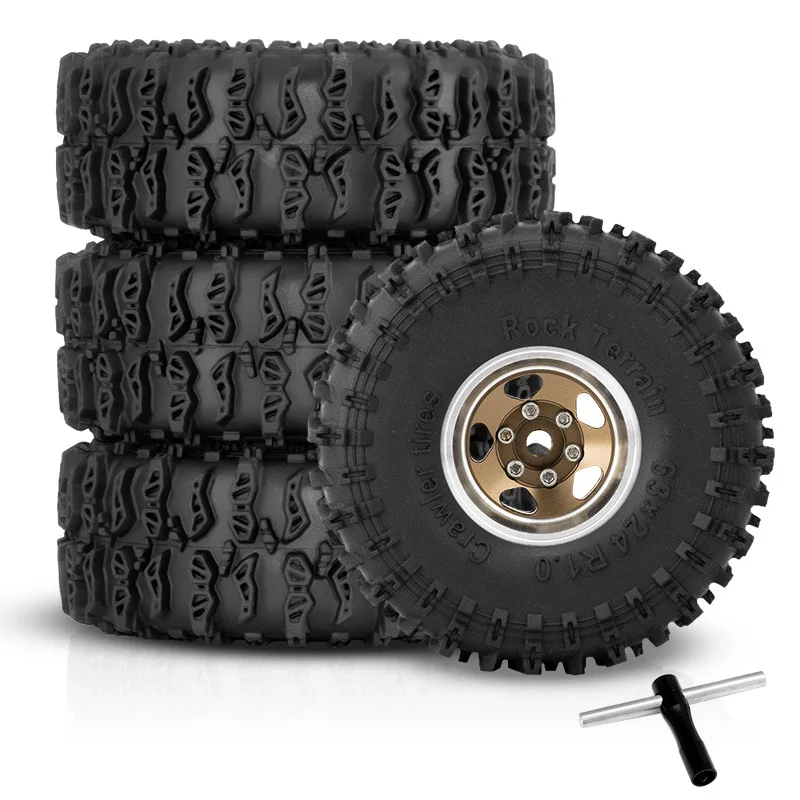 عجلات وإطارات Beadlock RC مقاس 1.0 بوصة لزاحف 1/18 TRX4M، 1/24 SCX24 RC، إطارات Beadlock 1.0 مع عجلات من سبائك الألومنيوم