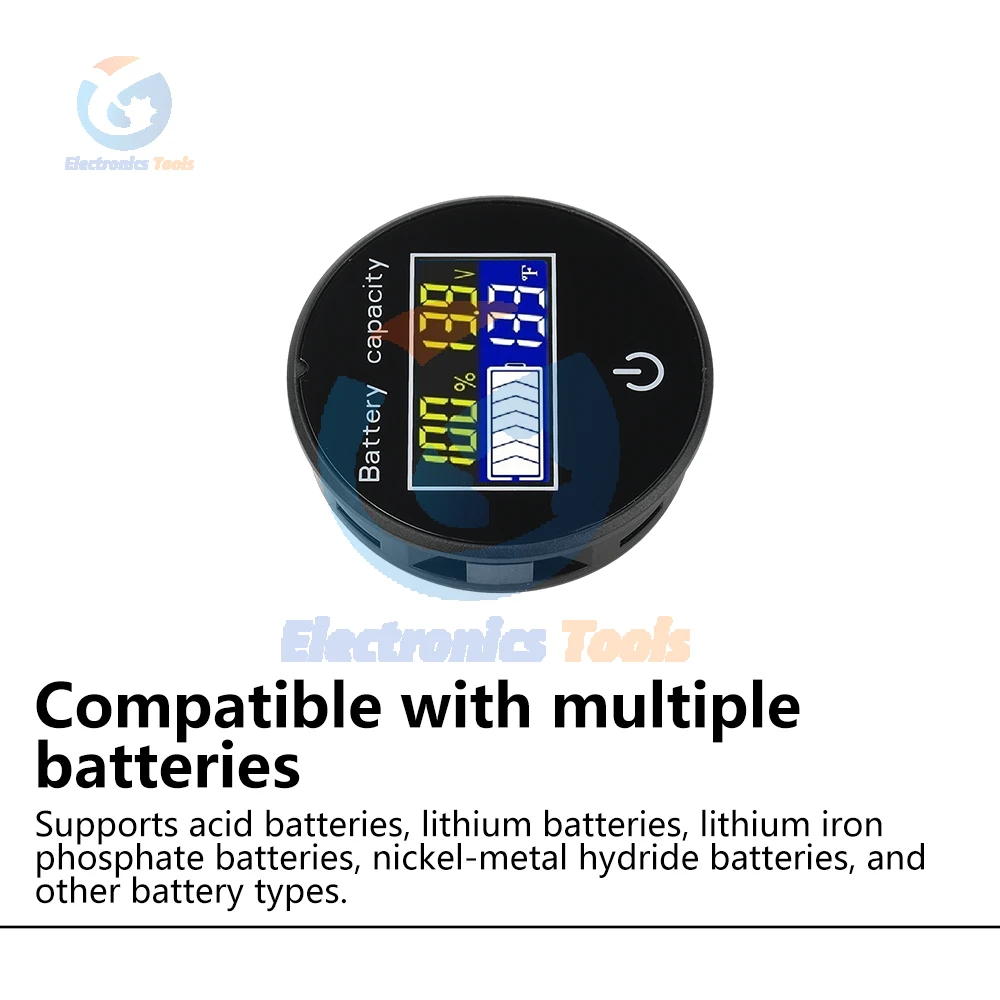 JS-T6 DC10-100V 円形 LCD デジタルバッテリーテスター 電圧と充電レベル表示 複数のアラーム機能 バッテリーインジケーター