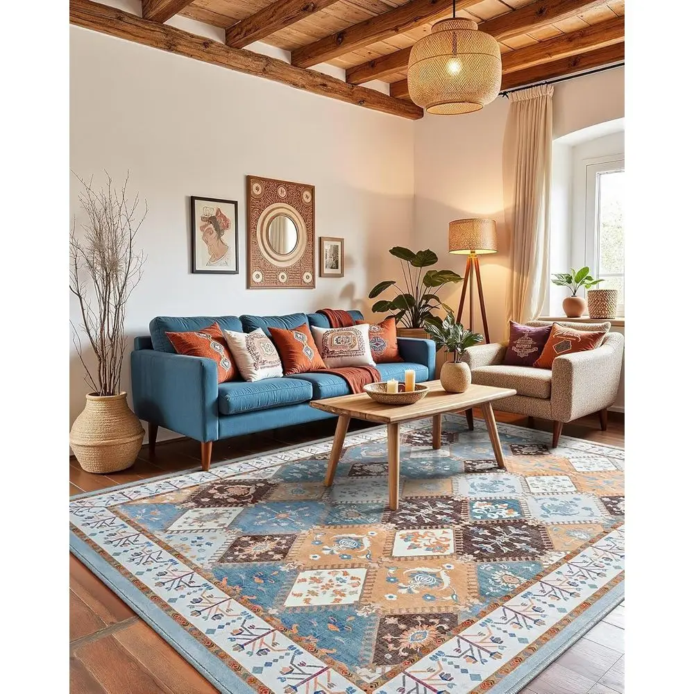 

Boho-Style 8x10 Moroccan Trellis Rug, Soft Low Pile, Non-Slip, Washable Area Rug for Living Room, Bedroom, Kitchen, Laundry Room