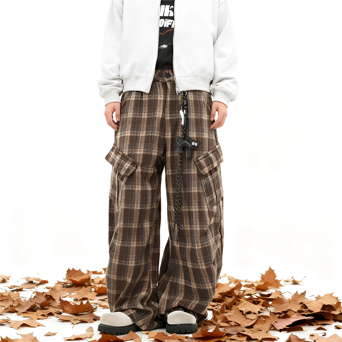 

Повседневные брюки в клетку для мальчиков в американском стиле ретро, женские свободные утягивающие широкие длинные брюки, осенне-зимние брюки для пар, мужская одежда