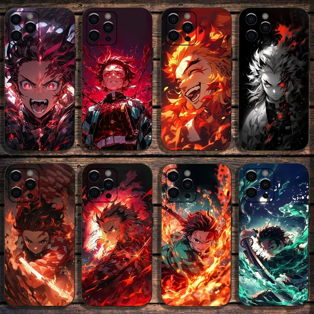 D-Demon Slayer Anime Phone Case For Apple iPhone 15,14,13,12,11,Pro,X,XS,Max,XR,Plus,Mini Soft Black Cover