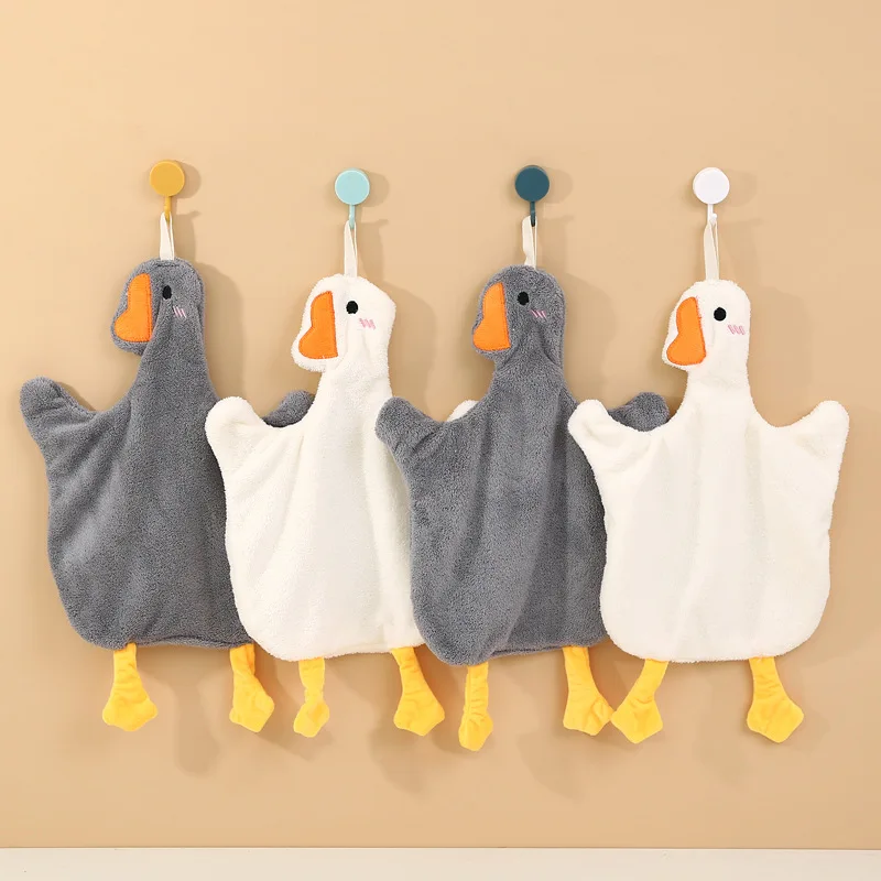 Goose Hand Towel Double Sided Thickened High-density Coral Velvet Super Absorbent and Cute Goose Wiping Towel Hand Towel