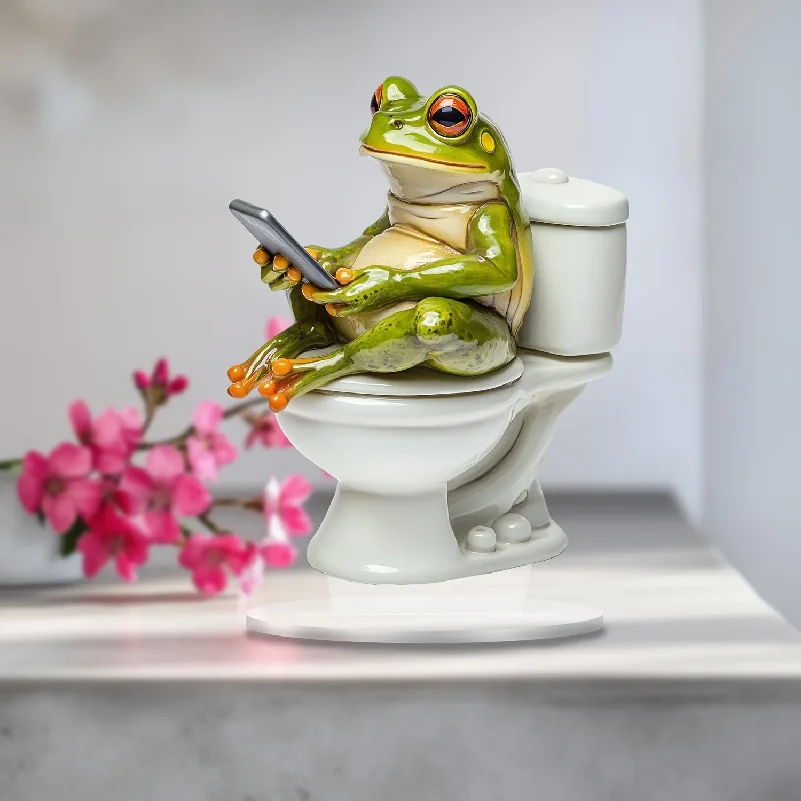 Creative and fun frog sitting on the toilet- home decoration, room decoration