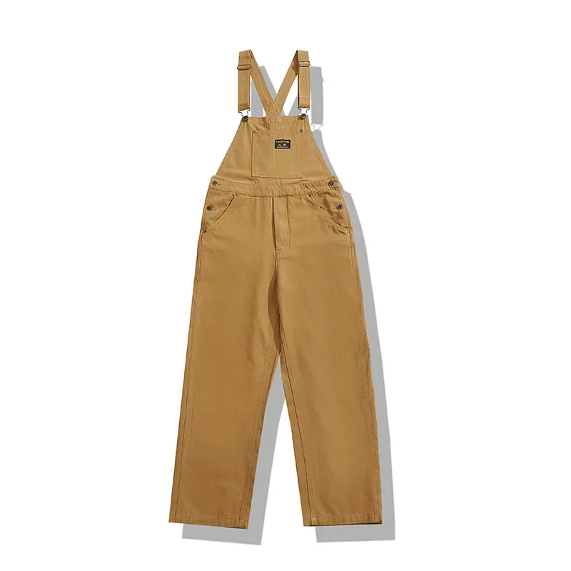 OKONKWO canvas Japanese work overalls suspenders pants men and women couples Ami Khaki jumpsuit