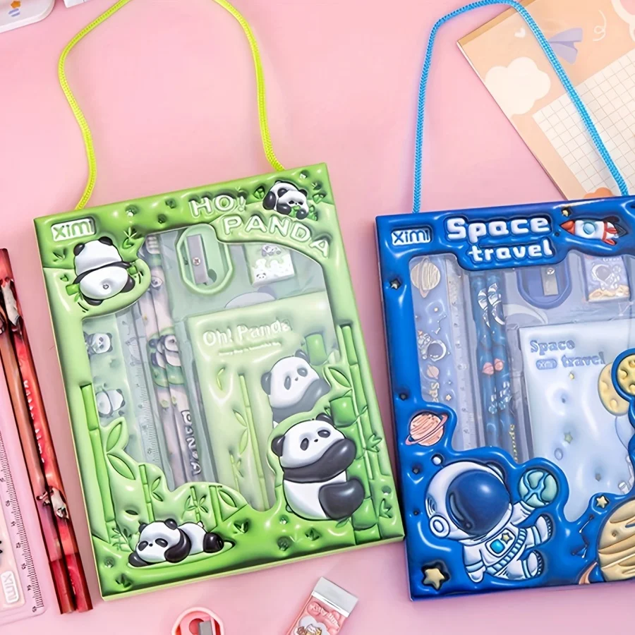 مجموعة قرطاسية كرتونية لطيفة مكونة من 6 قطع - أساسيات مثالية للعودة إلى المدرسة