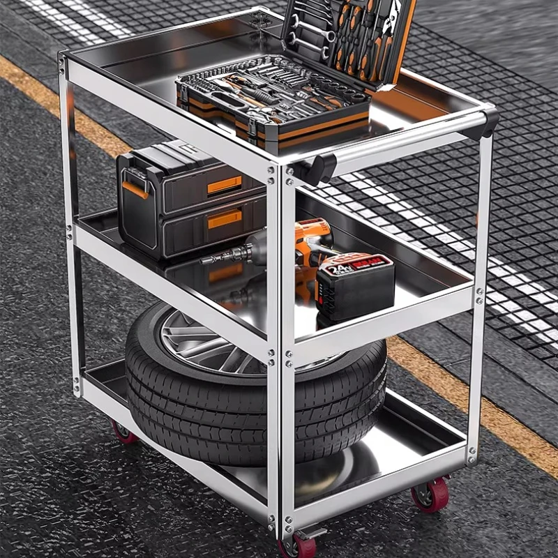 #Stainless Steel Thickened Trolley Maintenance Auto Repair Workshop Multifunctional Mobile Trolley Organizer Cart With Wheels