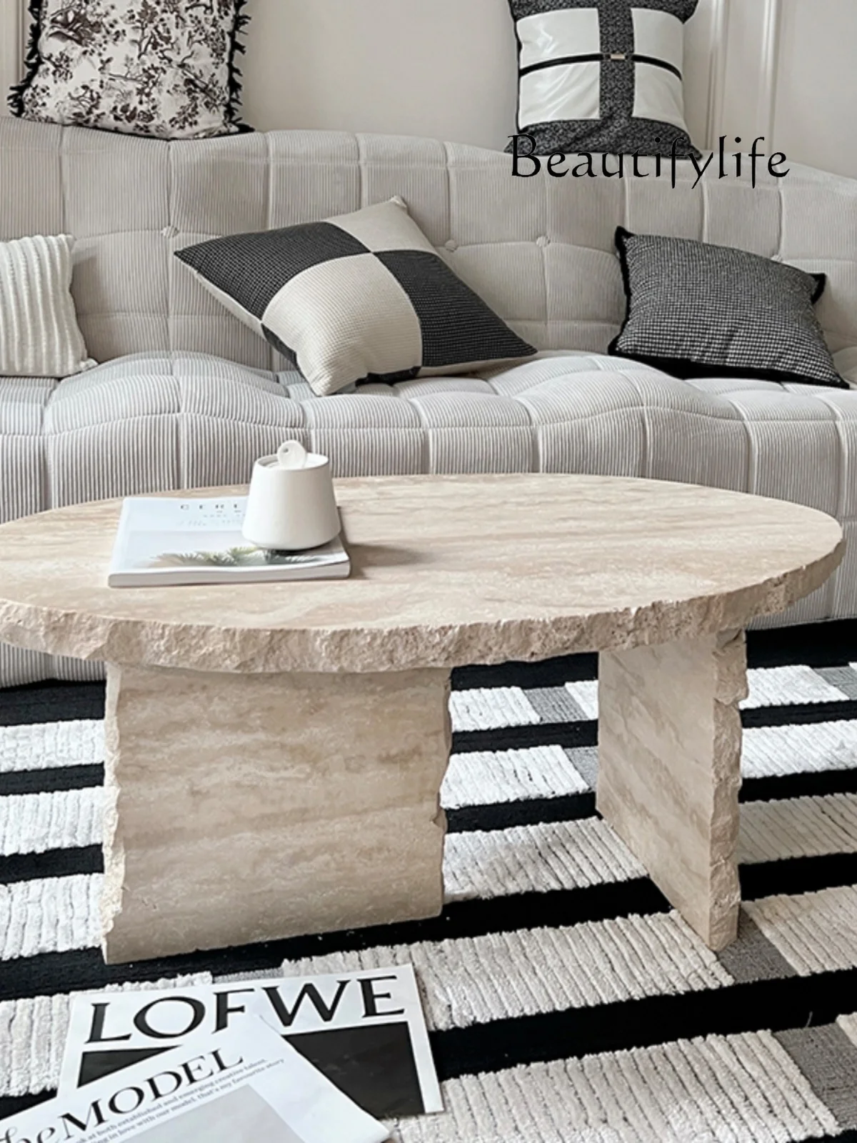 Natural Marble Tea Table Irregular Shaped Cave Stone Table Quiet Style Small Tea Table Apartment Living Room