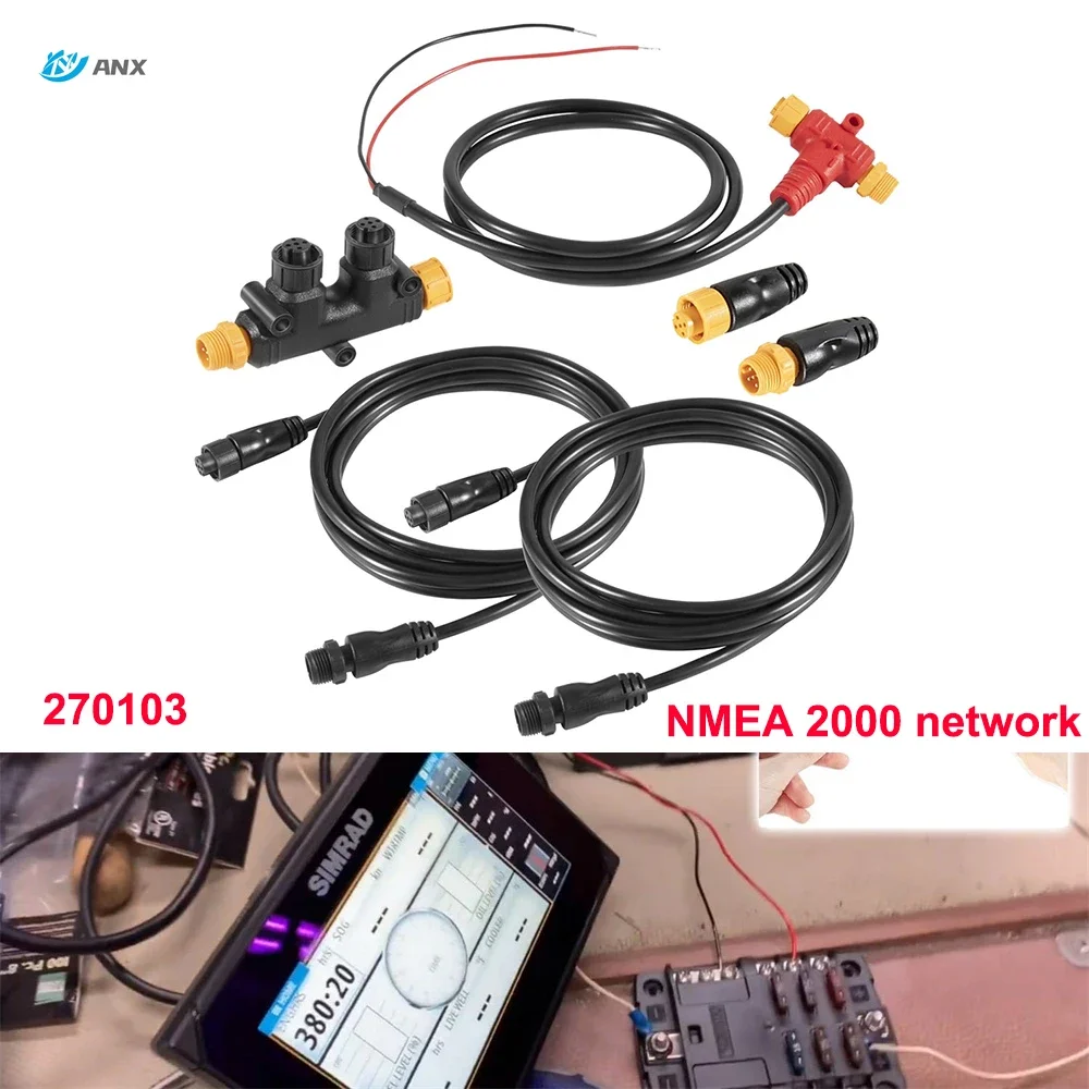 ANX NMEA 2000 Starter Kit Power Cables Drop Cables Dual Tee Connector Terminators Kit for Lowrance Simrad Garmin Dual Device