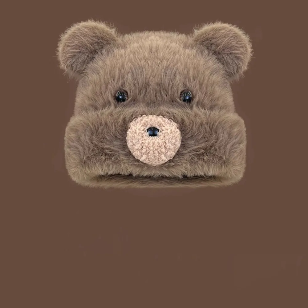 

Fashion Korean Cute Bear Ear Hat Plush Casual Pompom Beanie Cap Warm Outdoor Women Fluffy Hat All-match