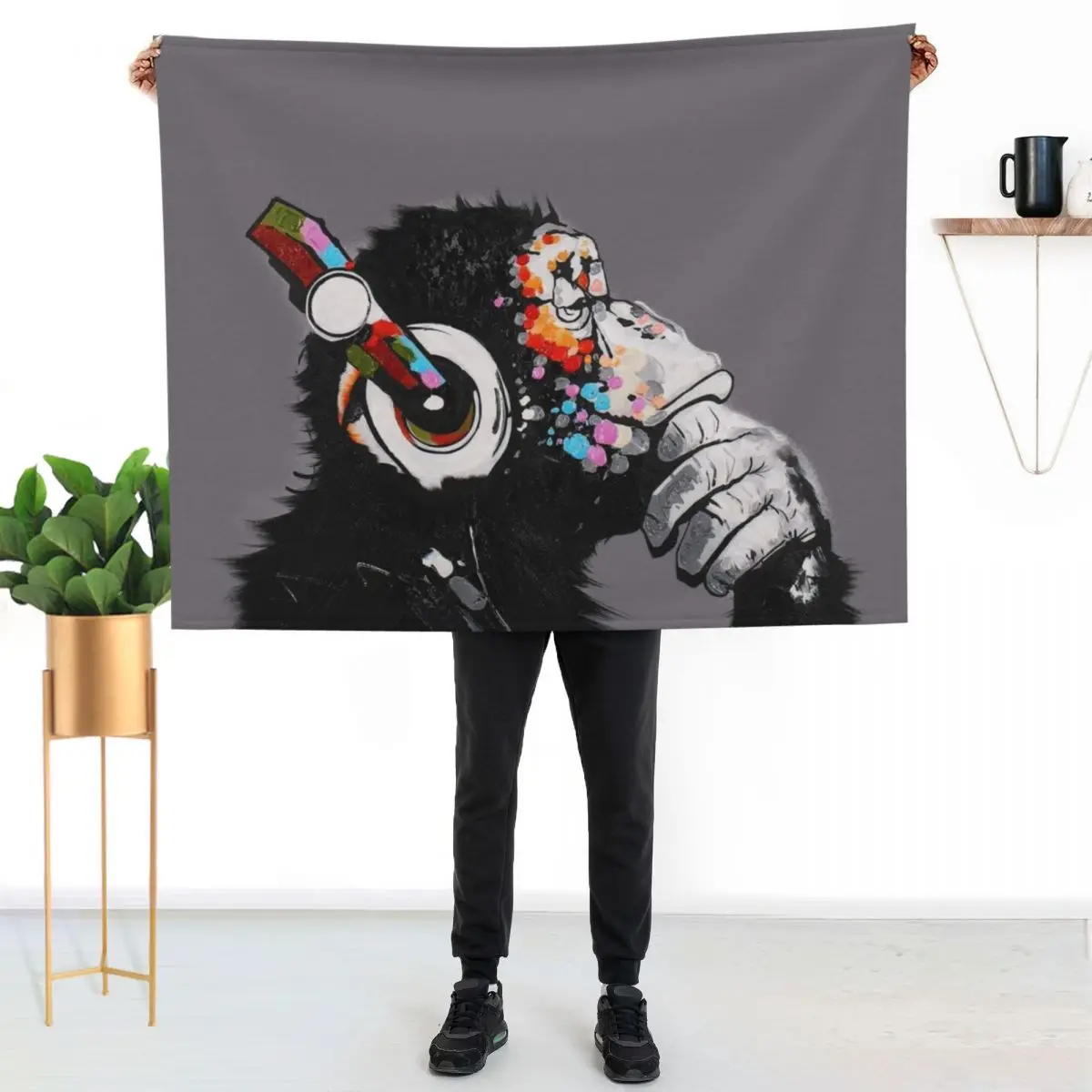 Thinker Chimp Throw Blanket Blankets Sofas Of Decoration For Sofa Thin Cute Stuffeds Giant Sofa blankets and throws Blankets