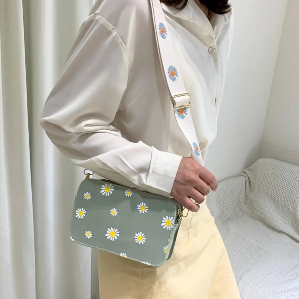 Fashion Daisy Pattern Shoulder Bag Women Handbag Printed Small Square Bag PU Tote Bags Elegant Crossbody Bag