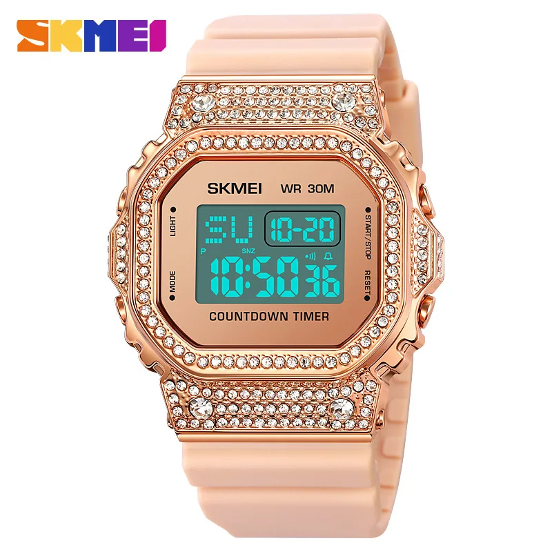 Skmei 2023 New Luxury Diamond-Embedded Women's Electronic Watch Female Student Electronic Watch Waterproof Digital Watch