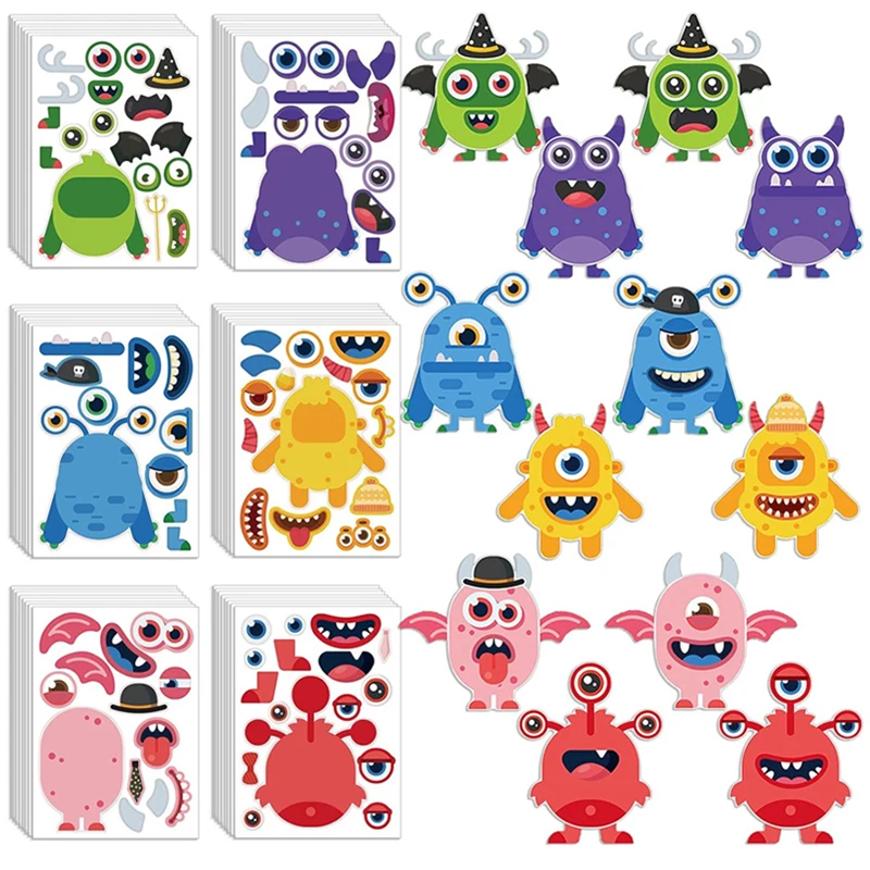 Halloween machen ein Gesicht Aufkleber DIY machen Ihre Monster Cartoon Puzzle Aufkleber passenden Aufkleber für Kinder Kinder Party Gunst Geschenk