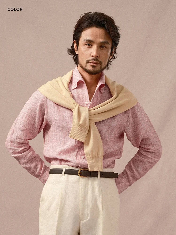 

Мужская повседневная рубашка Cultum Italian из стираного льна с длинным рукавом для весны и лета: комфортная, дышащая, тонкая, для делового стиля и повседневной носки.