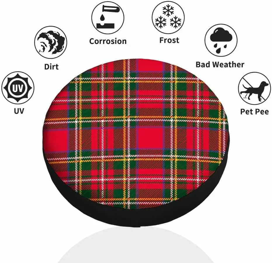 Tartan Plaid Spare Tire Cover Traditional Red Black Green Checkered Scottish Christmas New Year Weatherproof Wheel Protectors