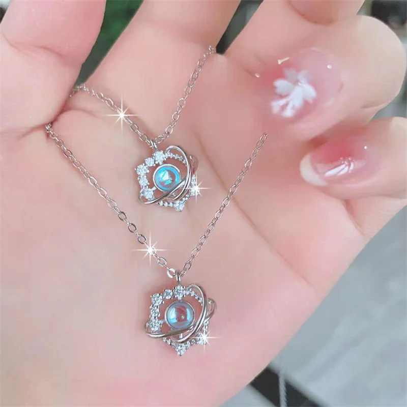 Top Moonstones Star Necklace Female Flash Hollow Planet Pendant High Grade 925 Silver Necklace Clavicle Chain Lady New Year Gift