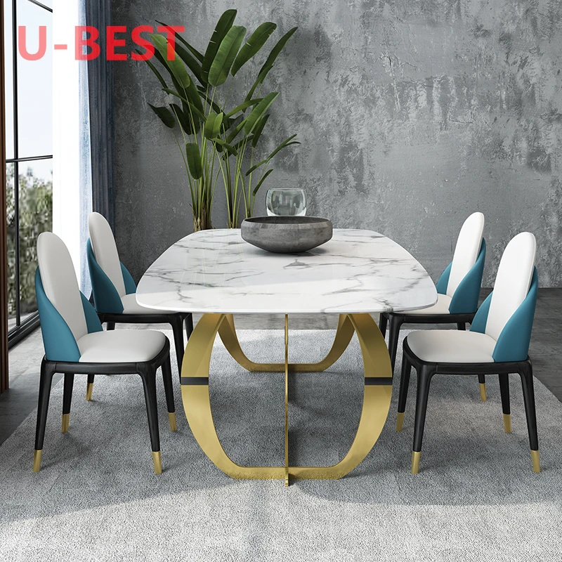 U-BEST Light Luxury Slate Dining Table And Chair Combination Small Apartment Modern Simple High-end Marble Rectangular Table