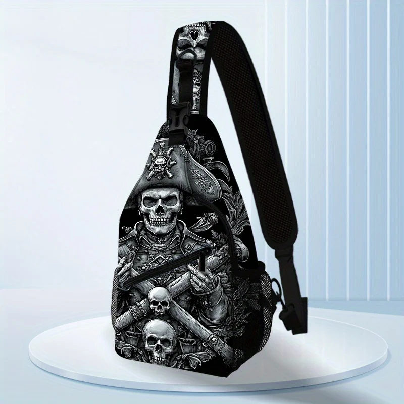 Pirate Skeleton Crossbody Bag Adjustable Strap, Unisex Fashion Shoulder Bag for Outdoor Adventures, Halloween Themed Parties