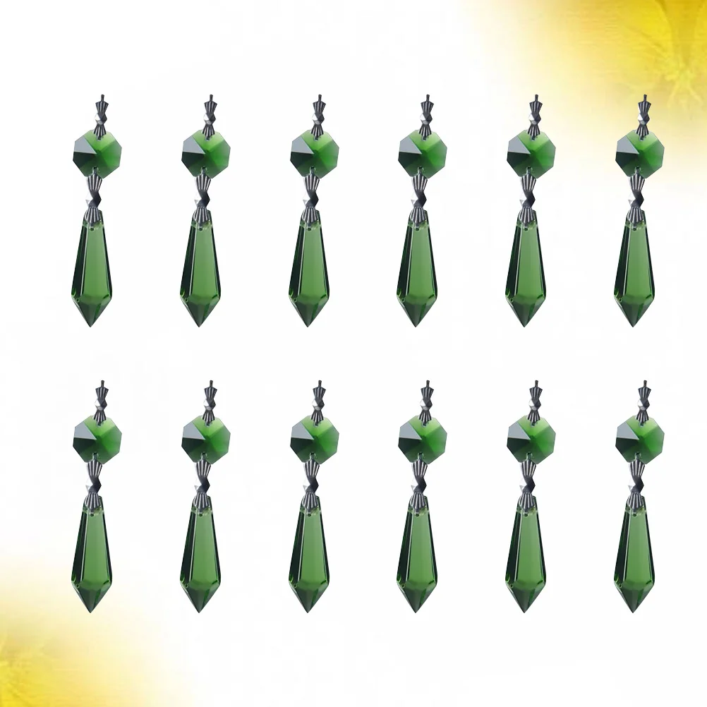 

12 pcs Crystal Pendant Accessories Colored Sparkling Beads For Indoor Decor Window Curtain Wall Costume Diy Ornament Green