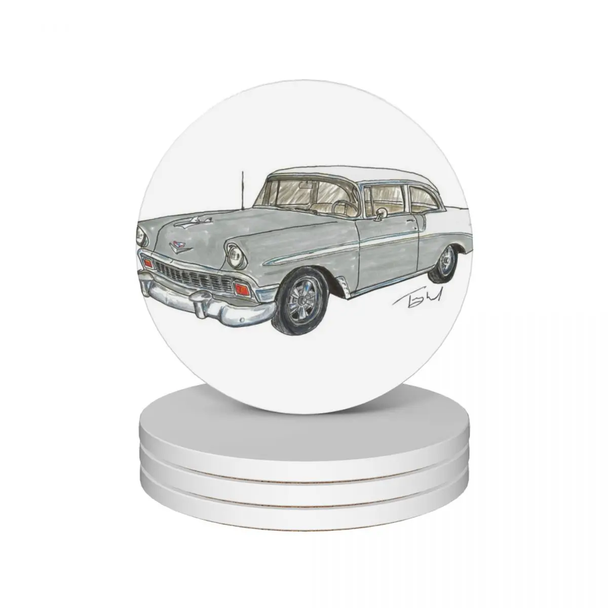 

1956 Belair 2 Door Post - White & Gray Ceramic Coasters (Set of 4) personalize set cute Coasters