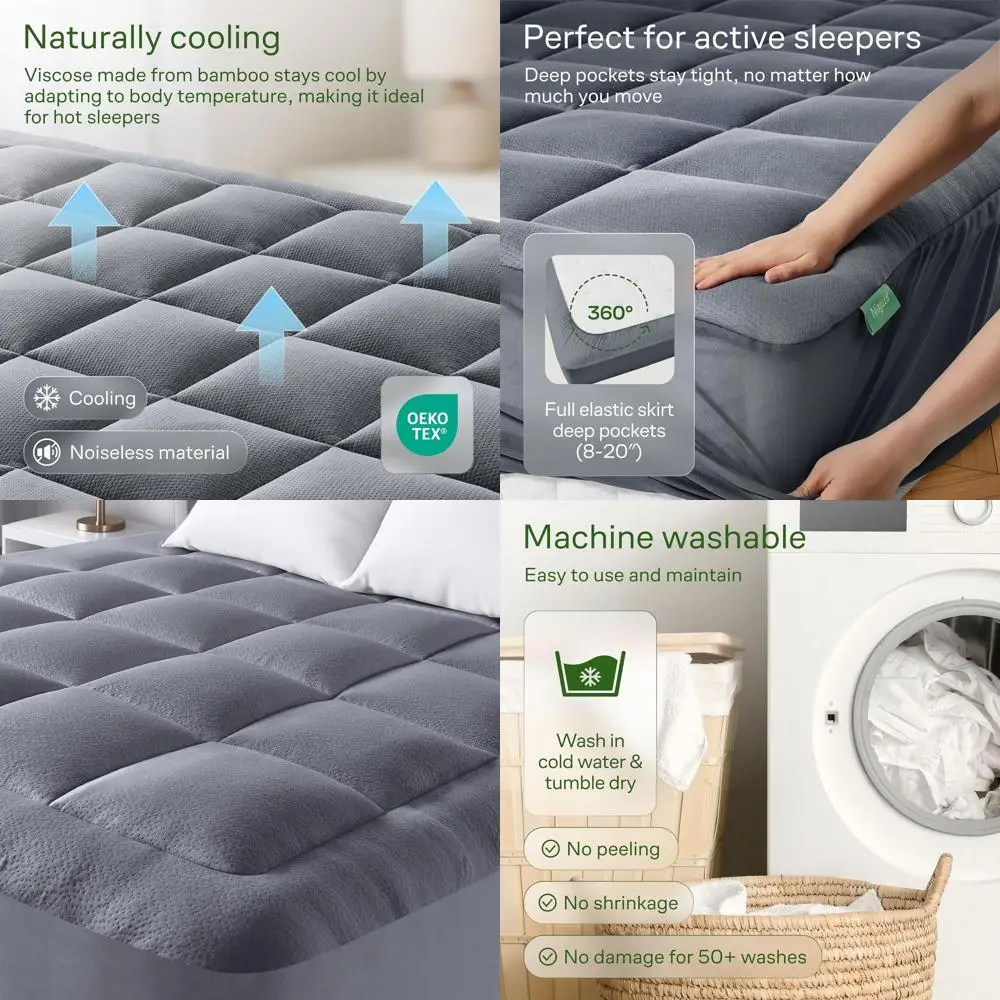 

Двойной наматрасник из бамбуковой вискозы — ультрамягкая подушка для поддержки спины и комфорта охлаждения