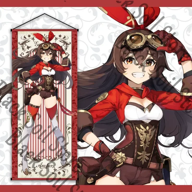 Игровой настенный свиток-картина Genshin Impact: Гань Юй, Кэцин, Сяо, Клее, Эмбер, Ху Тао. Изысканное украшение, подарок.