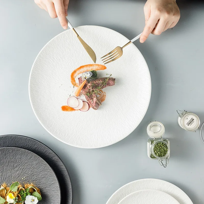 Nordic Black Ceramic Retro Steak Plate Frosted Restaurant Western Food Plates Plain Circular Shallow Dinner Plate Salad Plate - Image 4