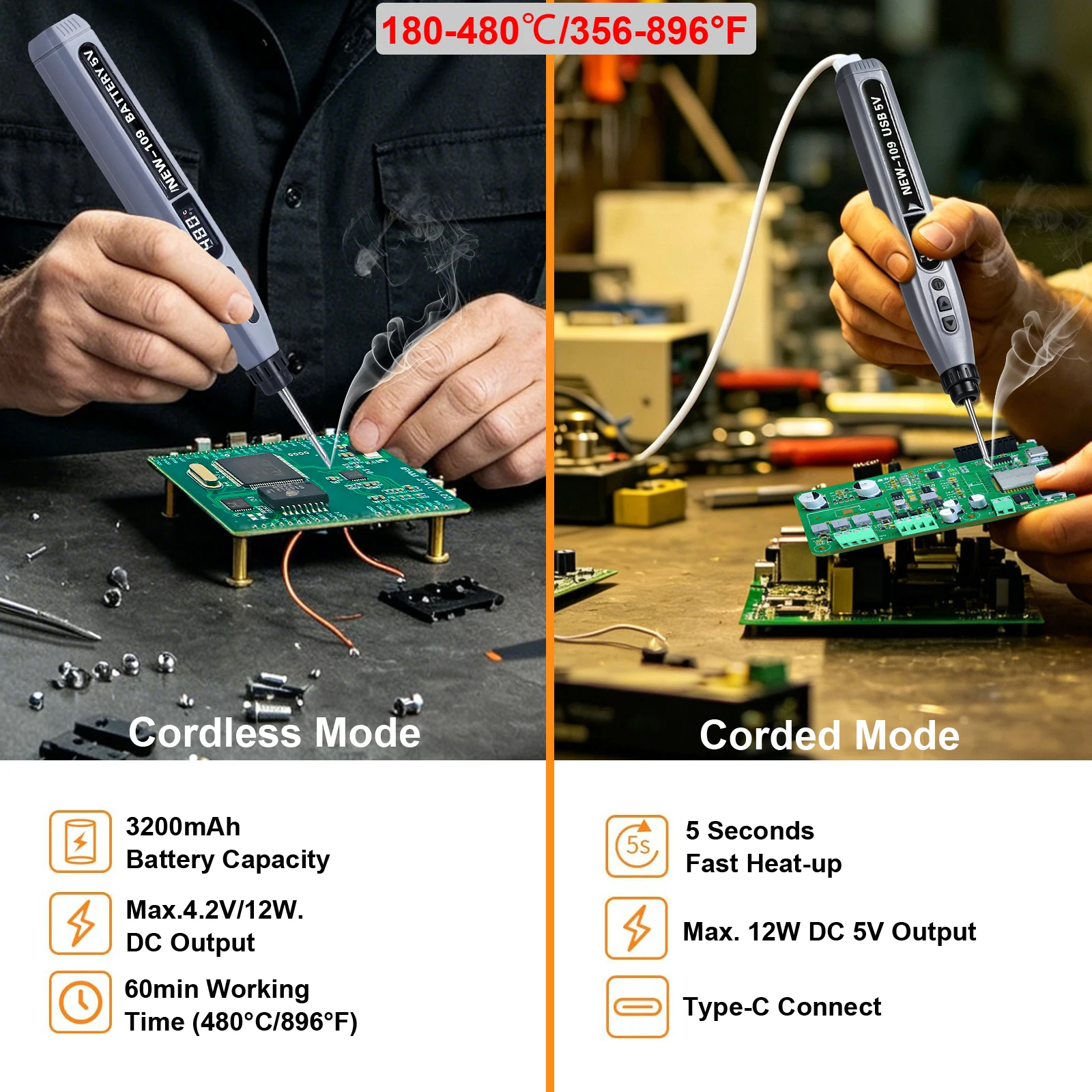 Cordless Soldering Iron Kit 3200mAh Battery 5s Fast Heating Temp Adjust Auto Sleep Portable Solder Iron for Electronics Repair