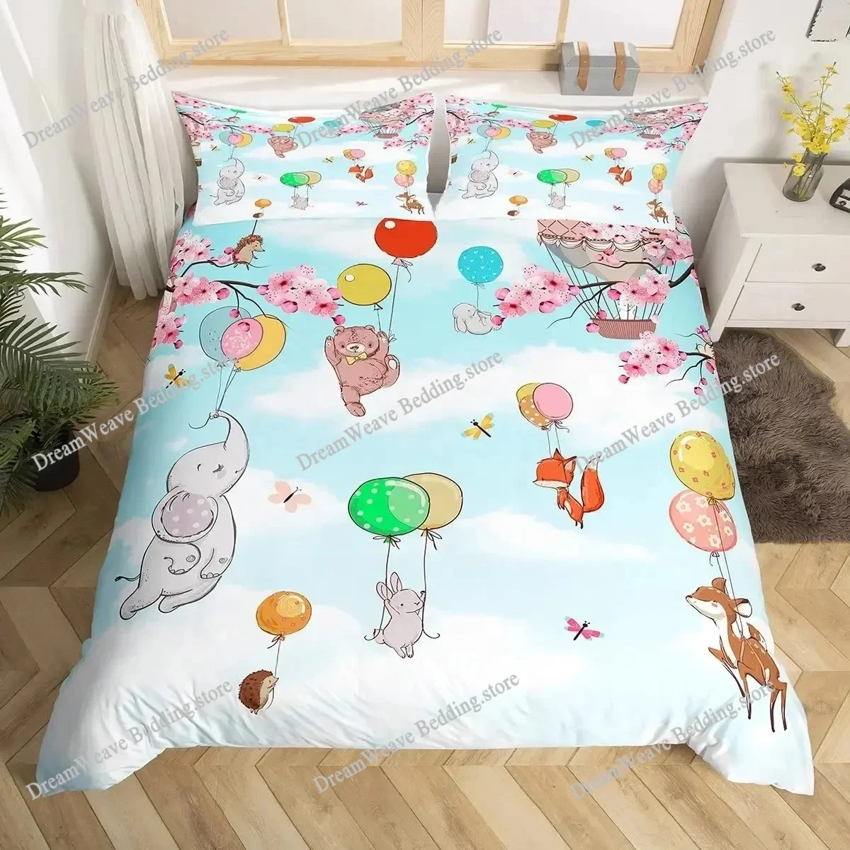 

Hot Air Balloon Duvet Cover Set Romantic Balloon Bedding Set Extreme Sports Games Comforter Cover Romantic Trip Twin Quilt Cover