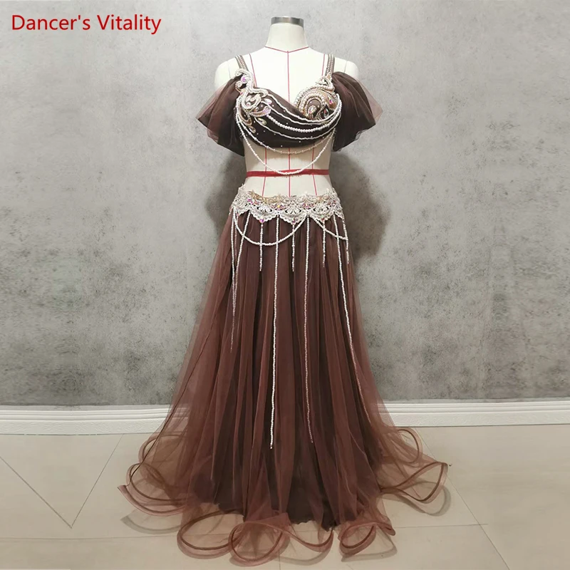 Belly Dance ชุดเพชร-Studdedn Bra แยกกระโปรงยาว Performance ชุดเสื้อผ้าหญิง High-End การแข่งขันเสื้อผ้า