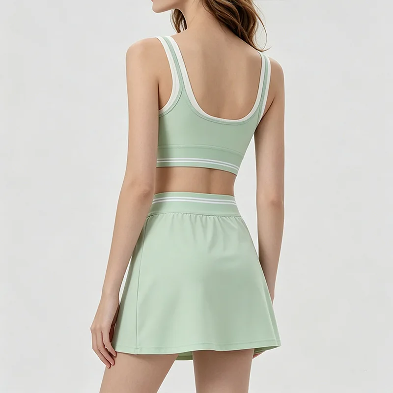 New Contrast Color Yoga Suit Women's High Waist Anti-light Tennis Skirt Quick-drying Beautiful Back Yoga Fitness Sport skirt