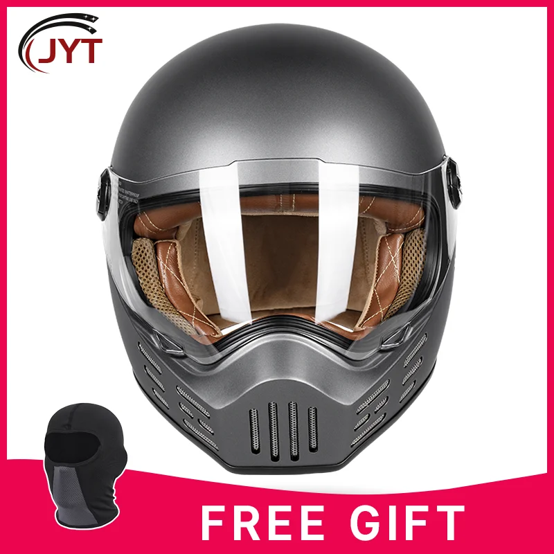 

Titanium grey retro motorcycle full helmet, cruise motorcycle helmet, men's and women's full cover motorcycle full helmet