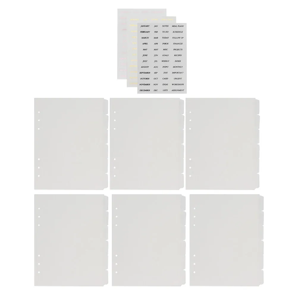 Transparent A5 Divider Set 6 Ring Hole Index Tabs for Loose Leaf Notebook Journal Planner Binder Folder Page Separators Students